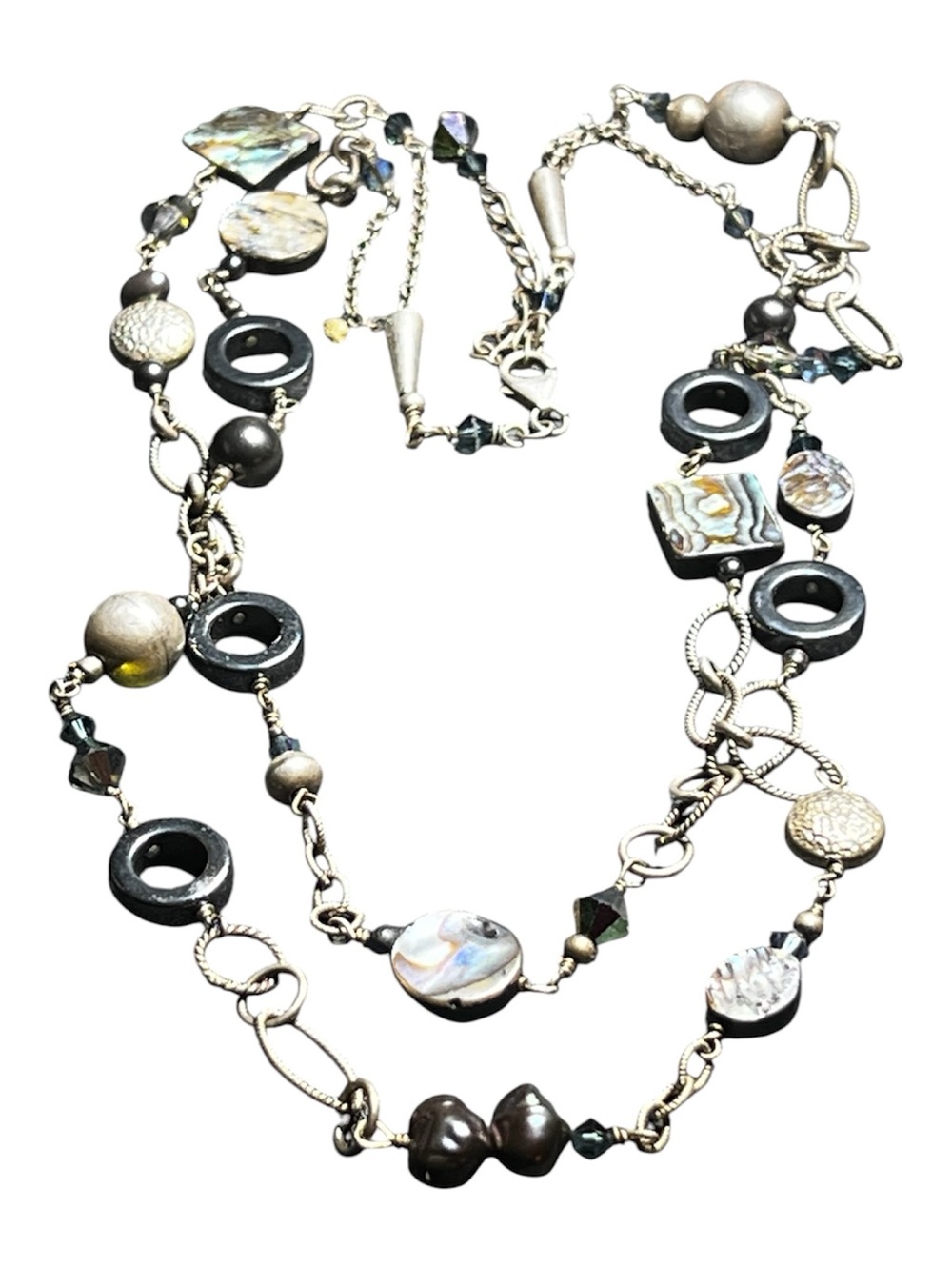 Silpada Sterling Silver Abalone Mother of Pearl Onyx Hematite Pearl Necklace - Picture 15 of 16
